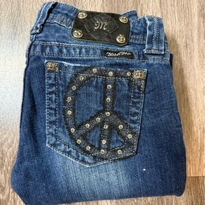 Miss Me Denim Straight Leg Jeans with Black Embellished Design